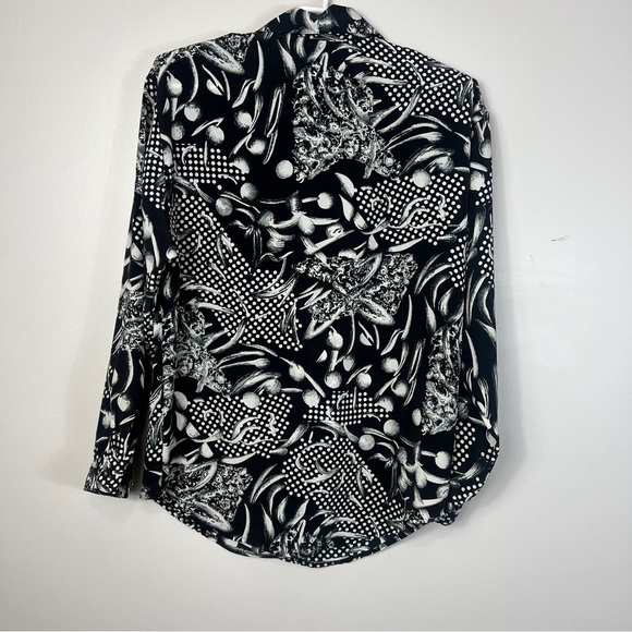 H.E.R Vintage 90s Black & White Patterned oversized Button-Up Shirt unisex S - Picture 10 of 12